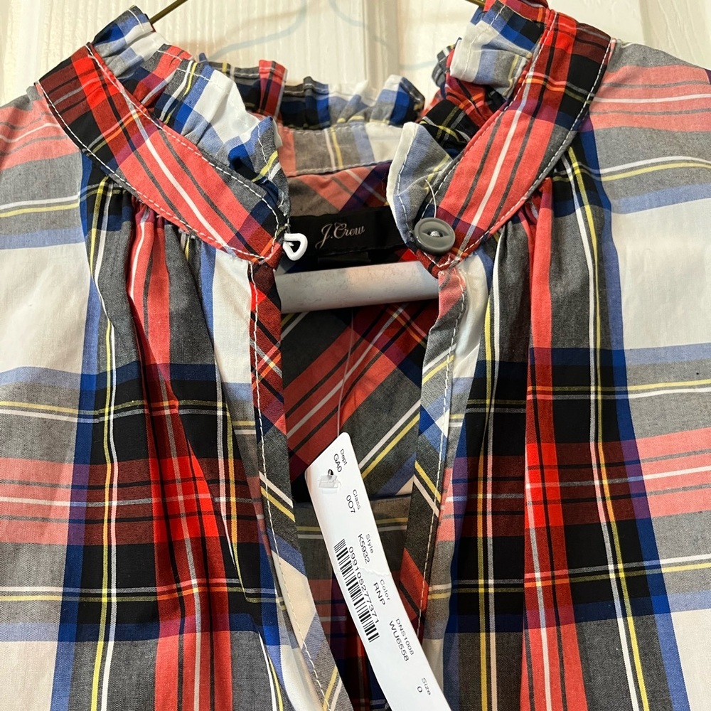 Plaid J. Crew Ruffle Neck Sleeveless Popover Blouse Top (NWT) - Picture 11 of 11
